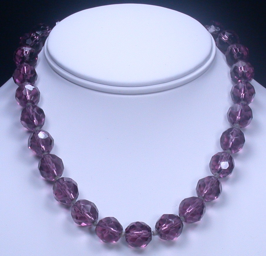 Czech Art Deco Amethyst Glass Bead Necklace