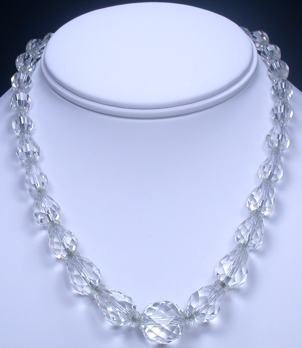 Art Deco Crystal Glass Teardrop Bead Necklace