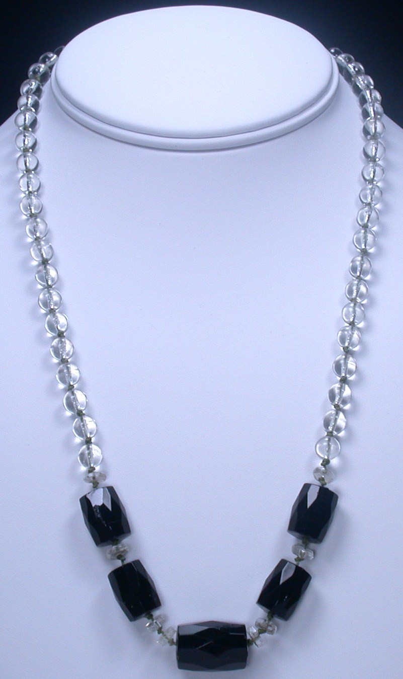 Art Deco Crystal & Black Glass Bead Necklace