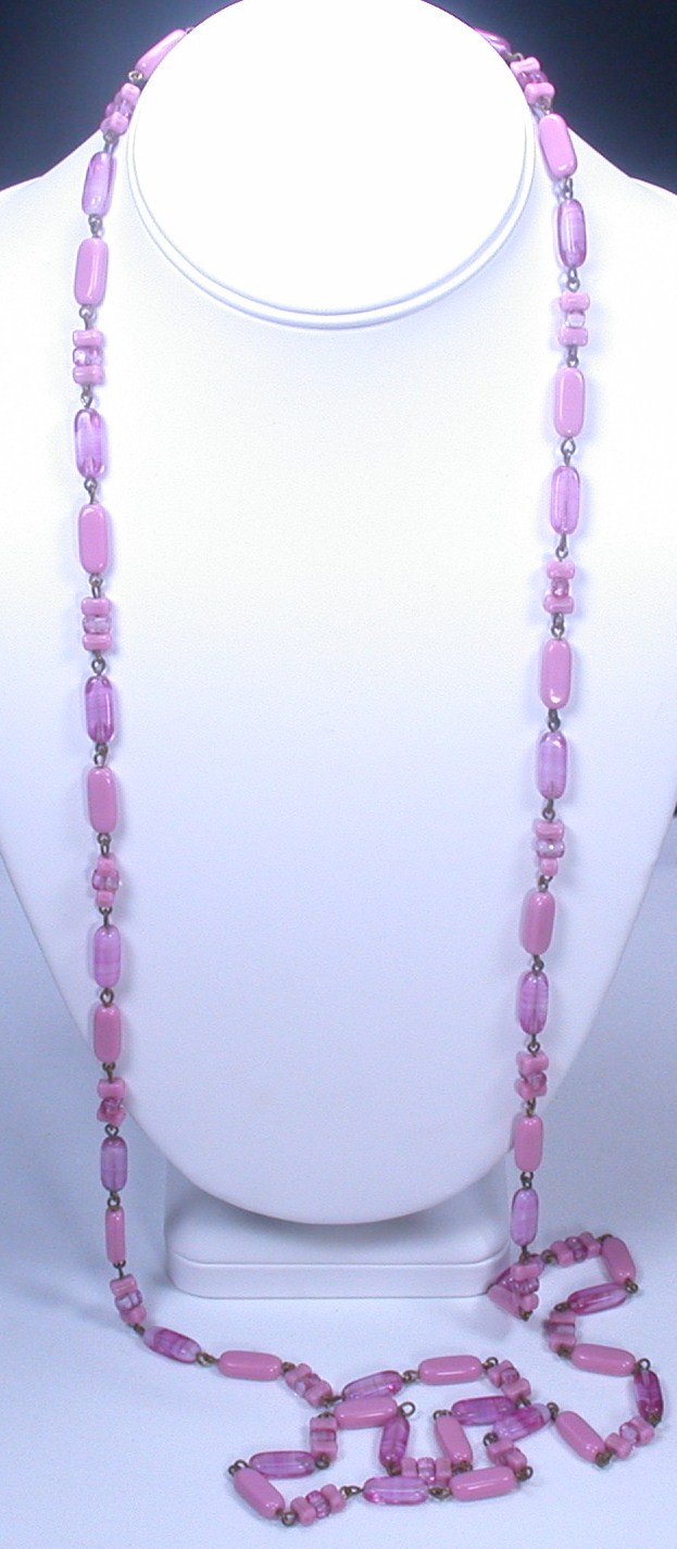 Art Deco Pink Glass Bead Necklace
