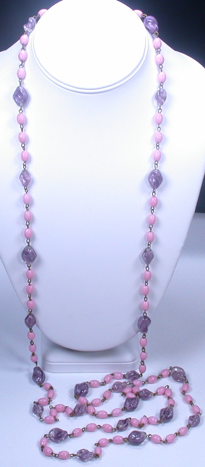 Art Deco Pink & Purple Glass Bead Necklace