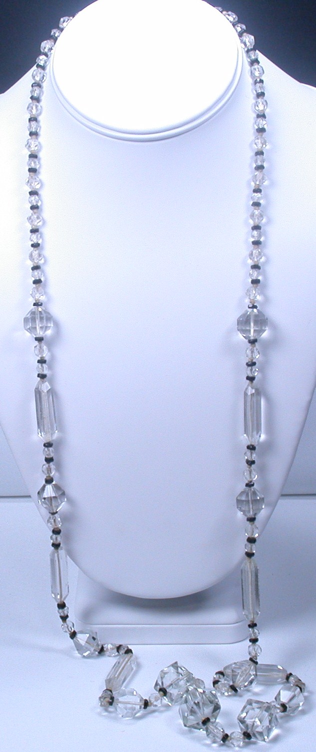 Art Deco Black & Crystal Bead Necklace