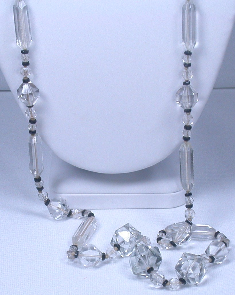 Art Deco Black & Crystal Bead Necklace